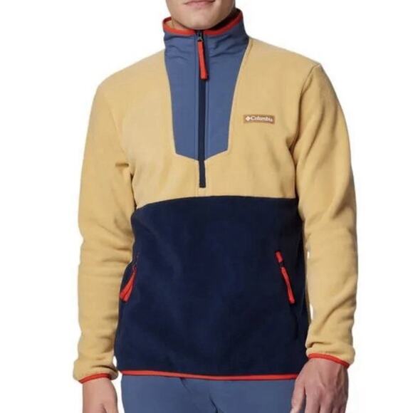 Columbia 1/2 Fleece Jacket Size Medium Mens Yellow Blue Sequoia Grove $60 - Picture 2 of 13